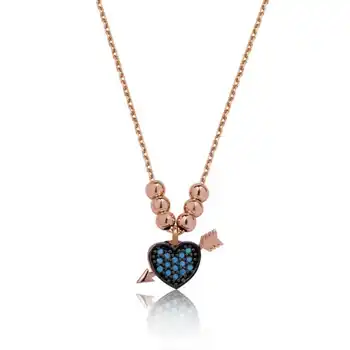 

KUTAYDAN 925 Sterling Silver Blue Heart Lady Necklace