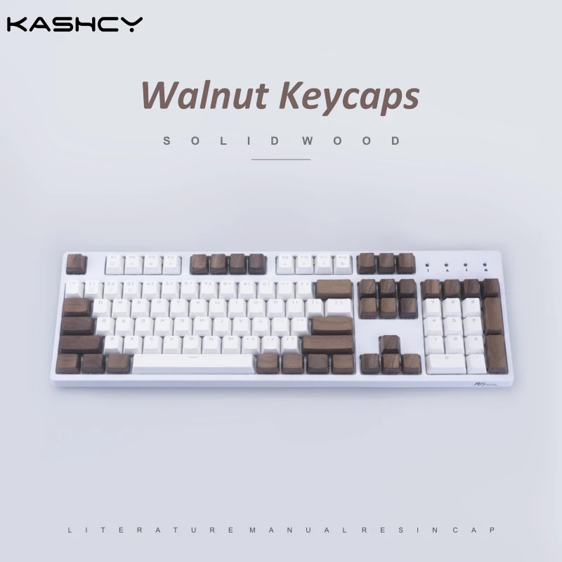 Kashcy Solid Wood Walnut Keycaps For Mechanical Keyboard With OEM Profile Height Wooden Keycap Spacebar Esc