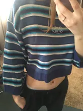 Harajuku-Jersey de algodón con rayas para mujer, Jersey largo y bonito de calle, 2018