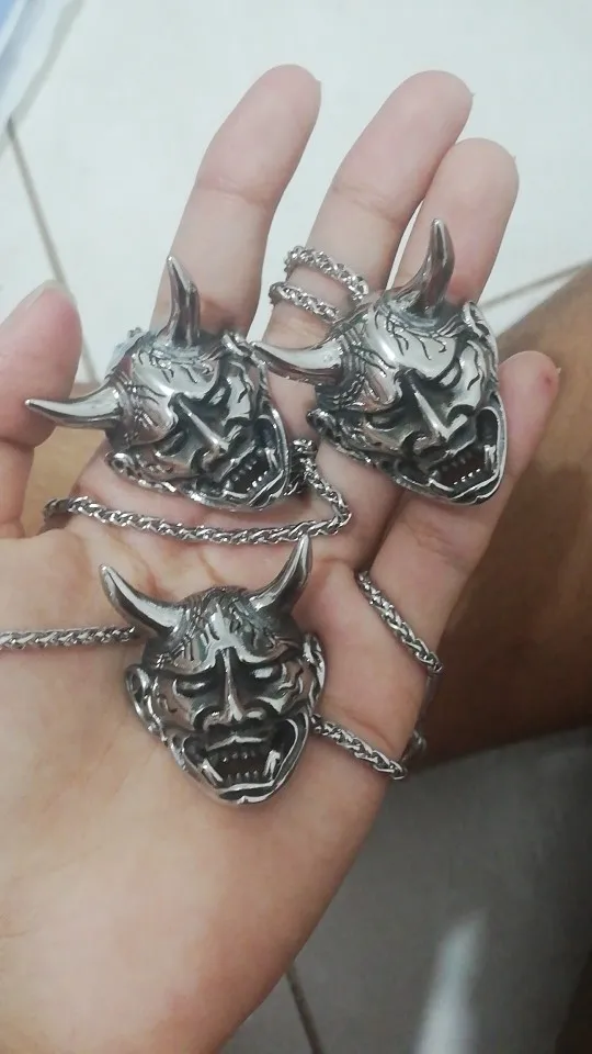 Stainless Steel Evil Oni Noh Hannya Mask Pendant Necklace Wallet