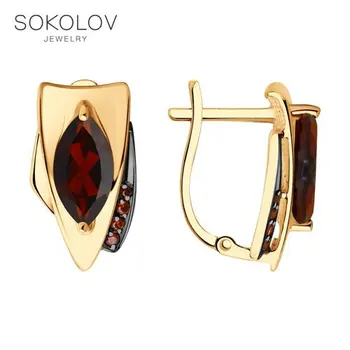 

Sokolov drop earrings with stones in gold with garnet and cubic zirconia, fashion jewelry, 585, women's male, long earrings