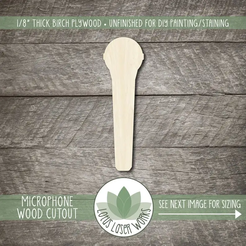 

Wood Microphone Cutout, Blank Wood Craft Shapes, Wooden Microphone Shape, Photobooth Microphone Prop