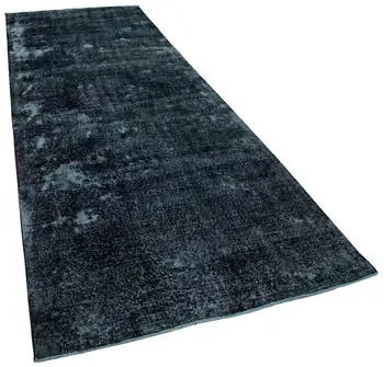 

143x380 Cm Black Handmade English Over Dyed Runner Rug-5x12 Ft