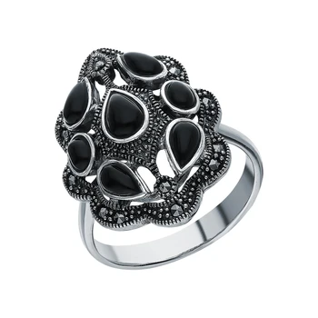 

Silver ring with marcasites and Onyx sunlight sample 925