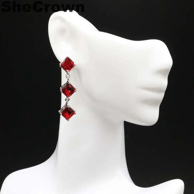 

38x7mm Multi Color Created Red Blood Ruby Gift For Mother European and American models Silver Earrings