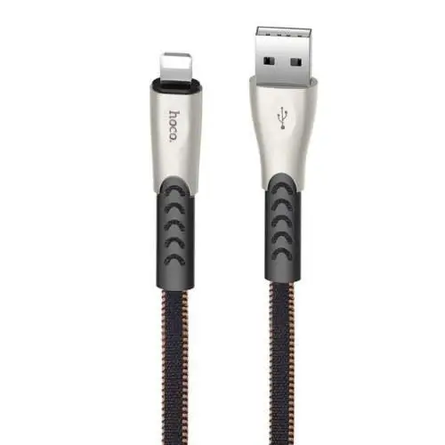 Кабель USB Am- Lightning, Hoco U48 2.4A Black, металлические коннекторы, черный- 1.2 метра