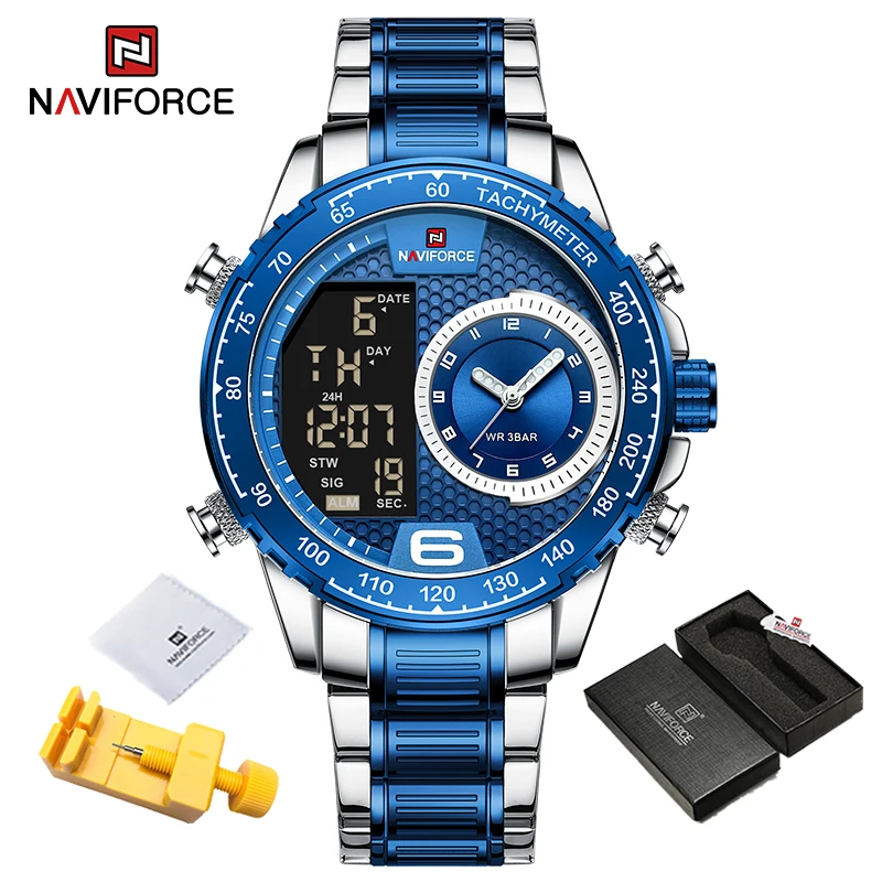 NAVIFORCE Fashion Watches for Men LED Digital Waterproof Steel Strap Wrist Watch Luminous Dial Sport Clock Men Relogio Masculino 