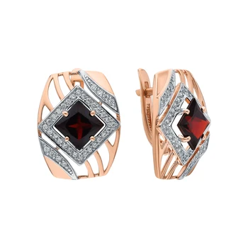 

Gold earrings with cubic zirconia and Garnet sunlight sample 585