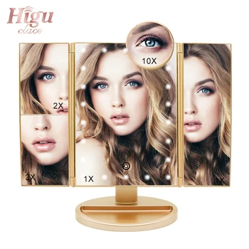 

LED Lights Makeup Mirrors Touch Screen1X/2X/3X/10XMagnifying Glasses 3 Folding Adjustable Professional Cosmetic Mirror Higu