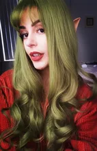 Peluca de cabello sintético para mujer, pelo negro y verde de 24 pulgadas con volante grande y flequillo, estilo africano y americano, fibra resistente al calor