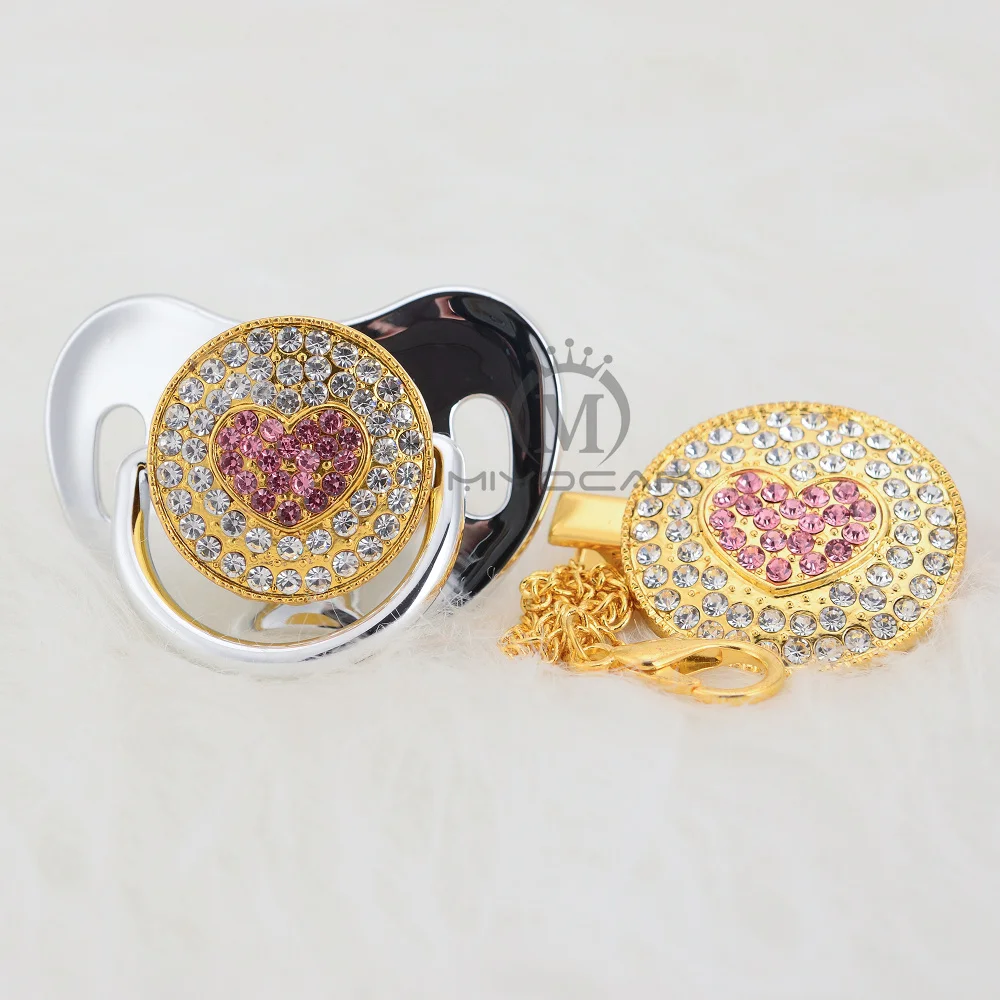 Chupeta e Conjunto Miyocar Strass Ouro Rosa Bling Borboleta Clipe Cadeia Chupeta Titular Fress Bpa Seguro Apbf 27 High Quality Mamãe e Bebê