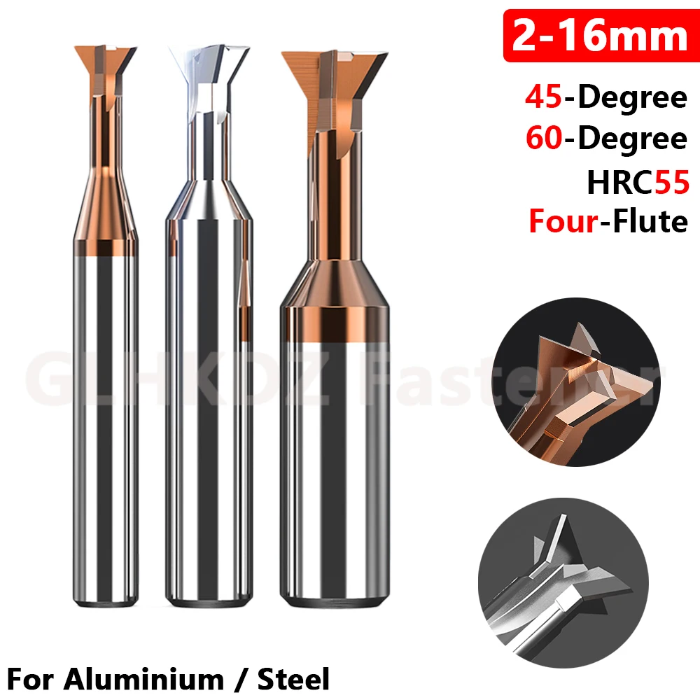 216mm 45/60 Degree Hrc55 Solid Carbide Nano Coated 4 Flute Dovetail