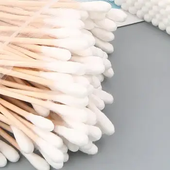 

500Pcs Cotton Swabs With Wooden Handle For Makeup Clean Care Double-Headed Makeup Manicures Ear Clean Sticks