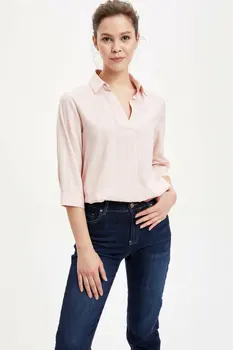 

DeFacto Woman Long Sleeve Blouse Women Spring Casual Shirts Women's White Striped Shirt Women V-neck Top Shirts-L7104AZ20SP