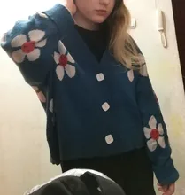 Neploe-Suéter de cuello de pico suelto para mujeres, jersey estilo Preppy de punto con flores, cárdigans, elegante, grueso, con impreso, corto, abrigo informal, 46565