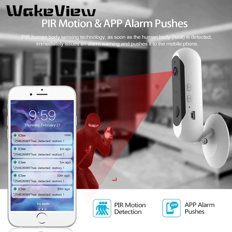 WakeView IP камера 1080P HD батарея WiFi Беспроводная наблюдения 2.0MP Домашняя безопасность