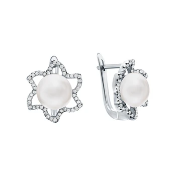 

Silver earrings with cubic zirconia and pearls cultured sunlight sample 925