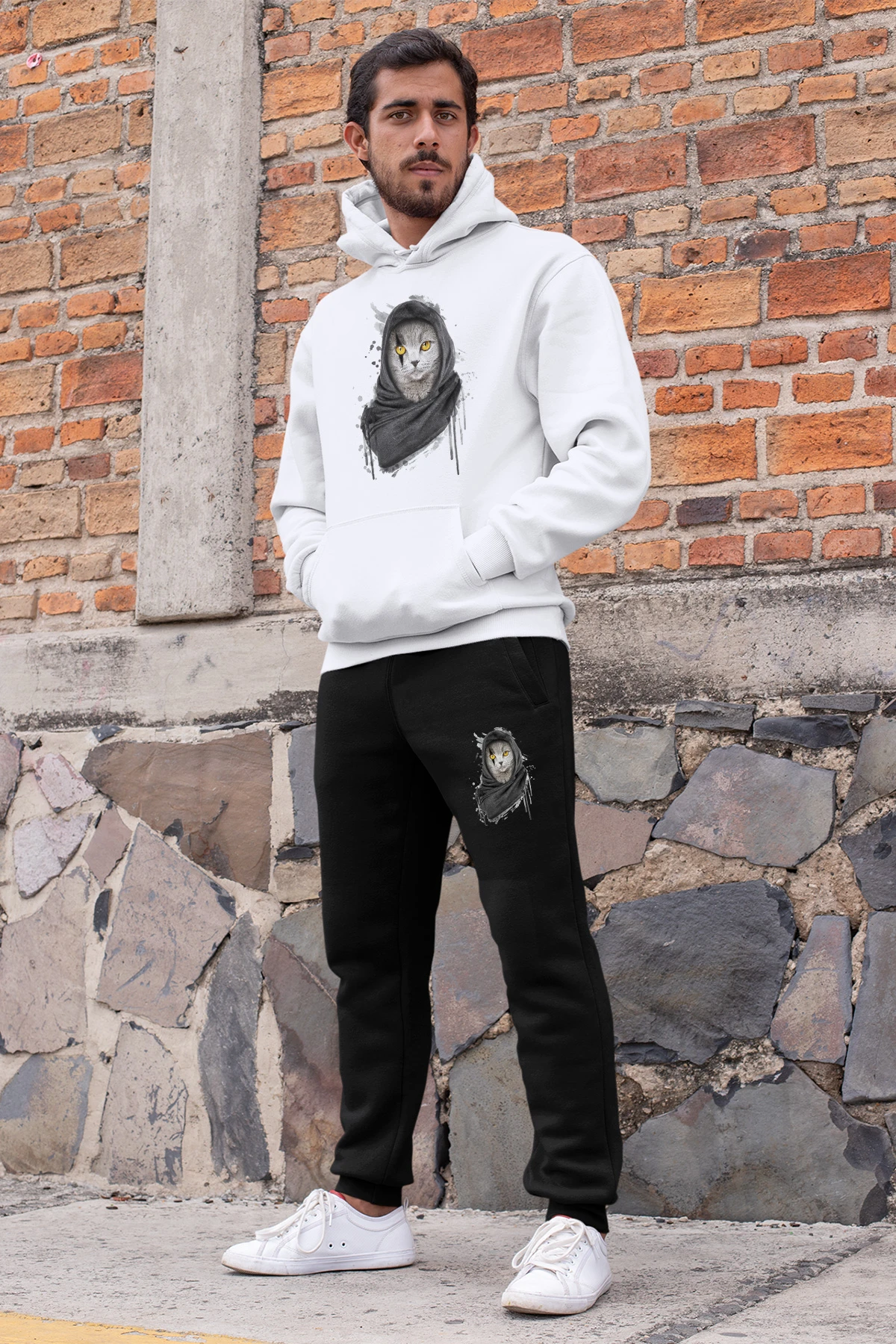 Vetements Angemiel Chat Assassin Ensemble Survetement Homme Sweat Capuche Blanc Pantalon De Survetement Noir Aliexpress