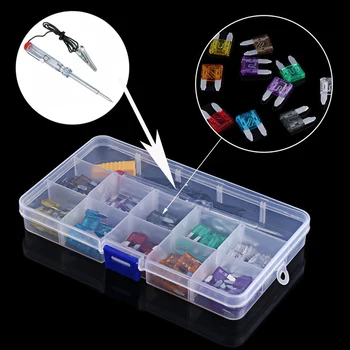 

100pcs/lot Car Truck Micro Blade Fuses 3A 5A 7.5A 10A 15A 20A 25A 30A AMP Plastic Box Assortment with test pencil And Clip