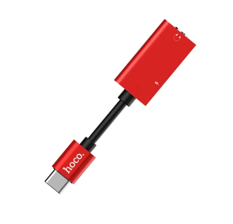 Переходник Hoco LS14 для Type-C на наушники jack 3.5 и USB Type-C 1.5A(Красный