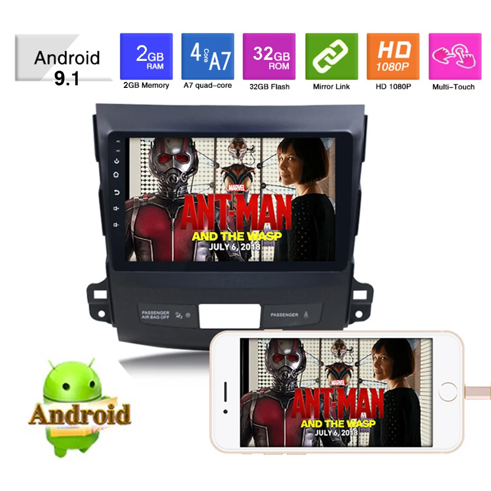 2 Din Android 9 1 автомобильный Радио мультимедийный плеер без DVD GPS навигация для Mitsubishi