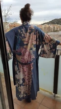 Kimono Shirt Tops Loose Blouse Long-Cardigan Flower-Print Bohemian V-Neck Peacock Sashes