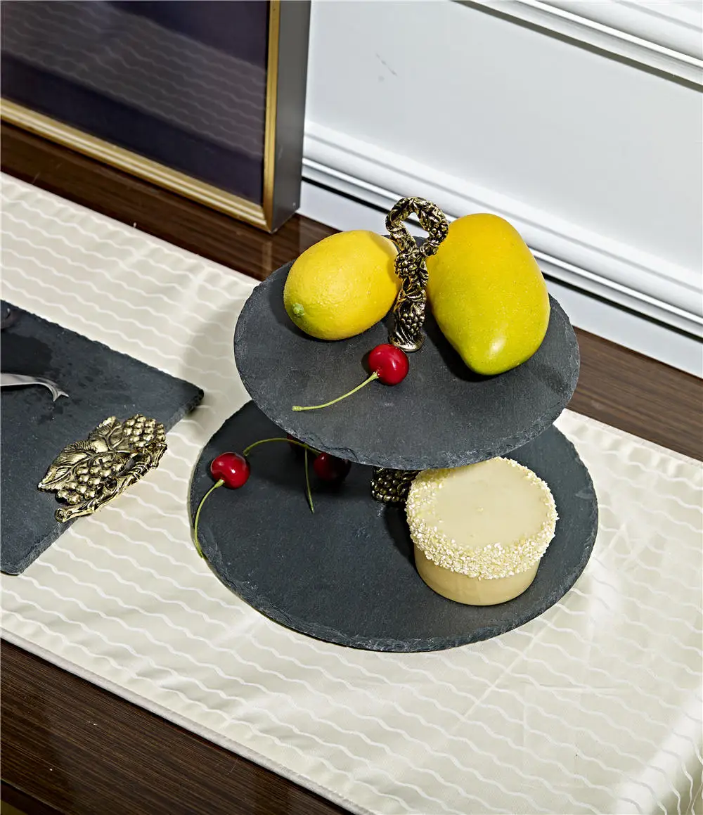 

Dessert Stand 2Tier Marble Plates Raisin Flower Style For Food Snacks Cakes