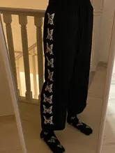 Pantalones Harajuku de pierna ancha para mujer, estampado de mariposa, cintura media, Pantalones suaves para mujer, pantalones sueltos de otoño, pantalones femeninos