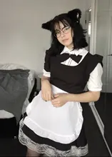 Maid Cosplay Costume Outfit Blocked Pinafore Short-Sleeves Lolita-Dress Halloween Girls
