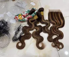 Ali Coco-mechones de pelo brasileño con degradado, extensiones de cabello humano Remy de color resaltado con cierre, P4/30