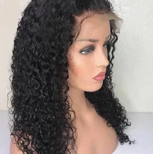 Peluca de cabello humano rizado de 13x4 para mujer, Frontal de encaje postizo, pelo negro brasileño predespuntado con Baay, Remy 150%