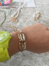 Pulsera de cuentas de conchas de estilo bohemio para mujer, brazalete ajustable, Color dorado, Estilo Vintage, bohemio, playa, 1 unidad
