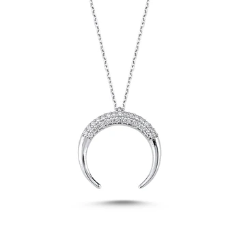 

KUTAYDAN Zircon Cubic Zirconia Reverse Crescent Necklace 925 Sterling Silver
