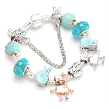 

Angemiel Blue Murono Robot Joker Figure Charm Bracelet