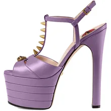 

Women Chunky High Heels T Strap Rivet Sandals Sexy Peep Toe Evening Party Shoe Platform Popular Ball Summer Lady Sandals D-SL-3