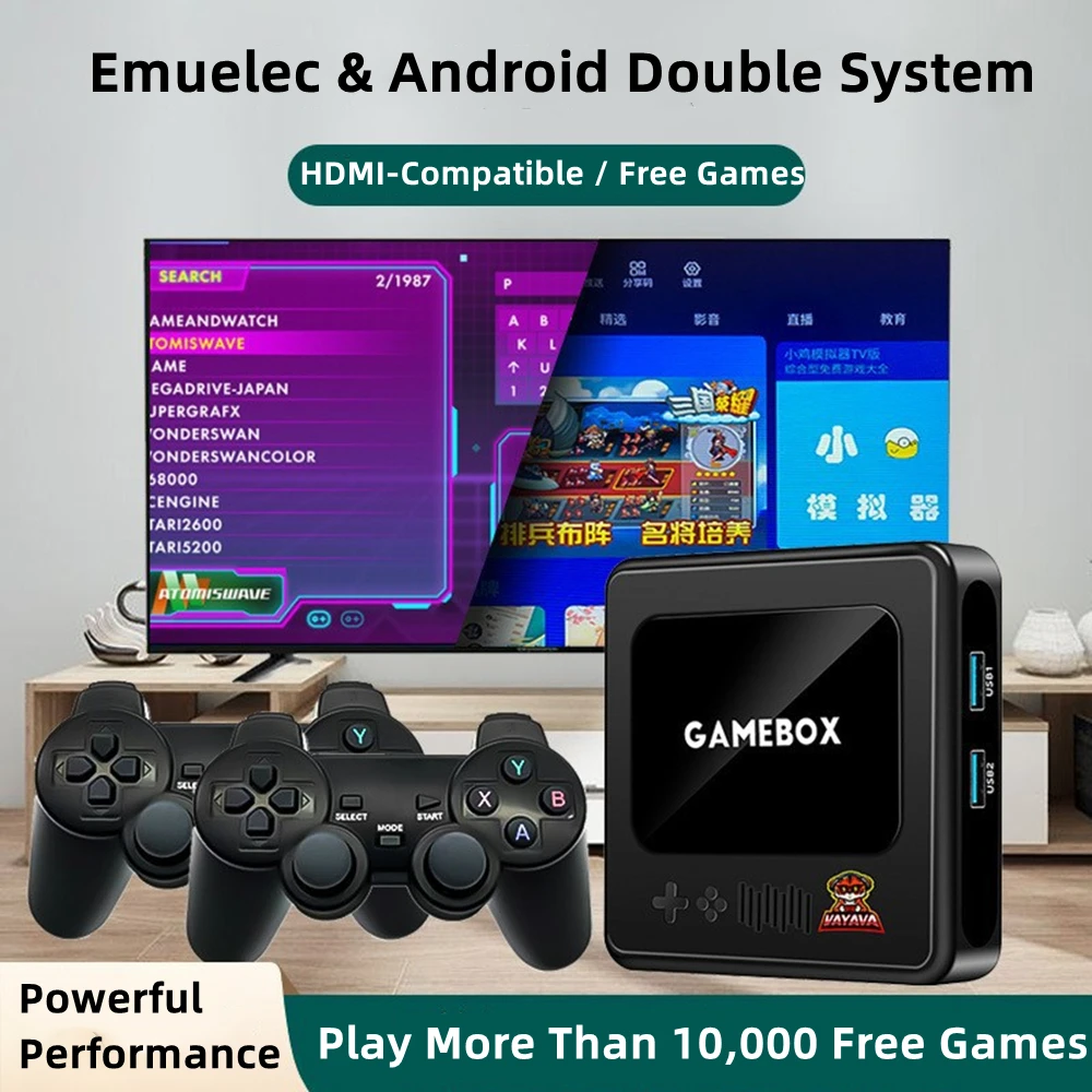 Double System Emuelec & Android Game Box Tv Video Game Console Two Wireless  Gamepads 10,000+ Free Games For Psp/mame Retro Games - Video Game Consoles  - AliExpress