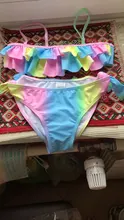 Conjunto de Bikini de dos piezas para niña adolescente, traje de baño con estampado de arco iris, bañadores para niño/a, ropa de playa, 3 ~ 14 años