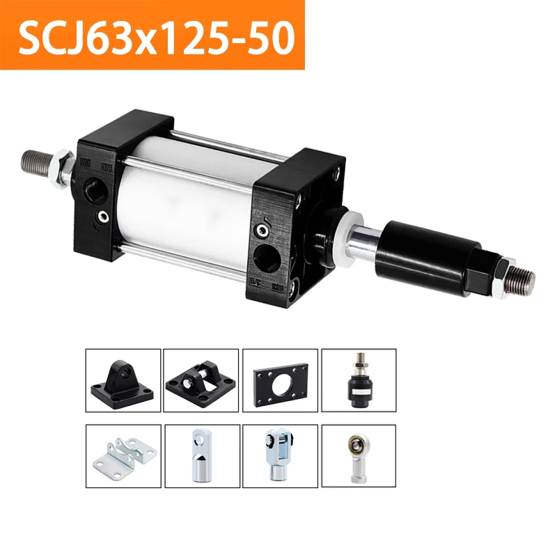 

SCJ63x125-50 Standard Pneumatic Cylinder Bore 63mm Double Acting Air Cylinders Adjustable Stroke 75-125mm Large Thrust
