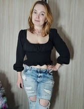 Short Blouses Womens Tops Long-Sleeve Vintage Square-Collar Casual Simple New Bow Solid