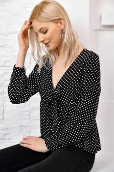 

Trend Alacati Style Women Black Front Gusset Polka Dot Woven Bluz ALC-X3408