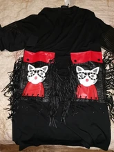 Black Dress Robe Fringes Long-Sleeve 3084 Midi Plus-Size Woman Winter Cute PU Cartoon