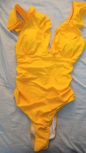 One-Piece Swimsuit Beachwear Women Monokini Ruffled SEASELFIE Yellow Sexy V-Neck Solid