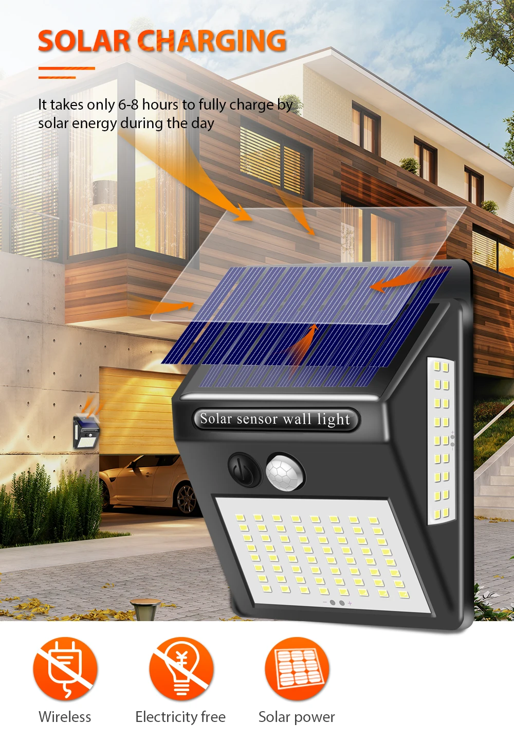 Inghoo Solar Lights Motion Sensor 100 LED Super Bright Lights Solar Outdoor Spotlight Flood Lighting for Backyard Garden