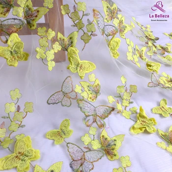 

La belleza1 yard Yellow butterfly embroidered lace fabric by the yard