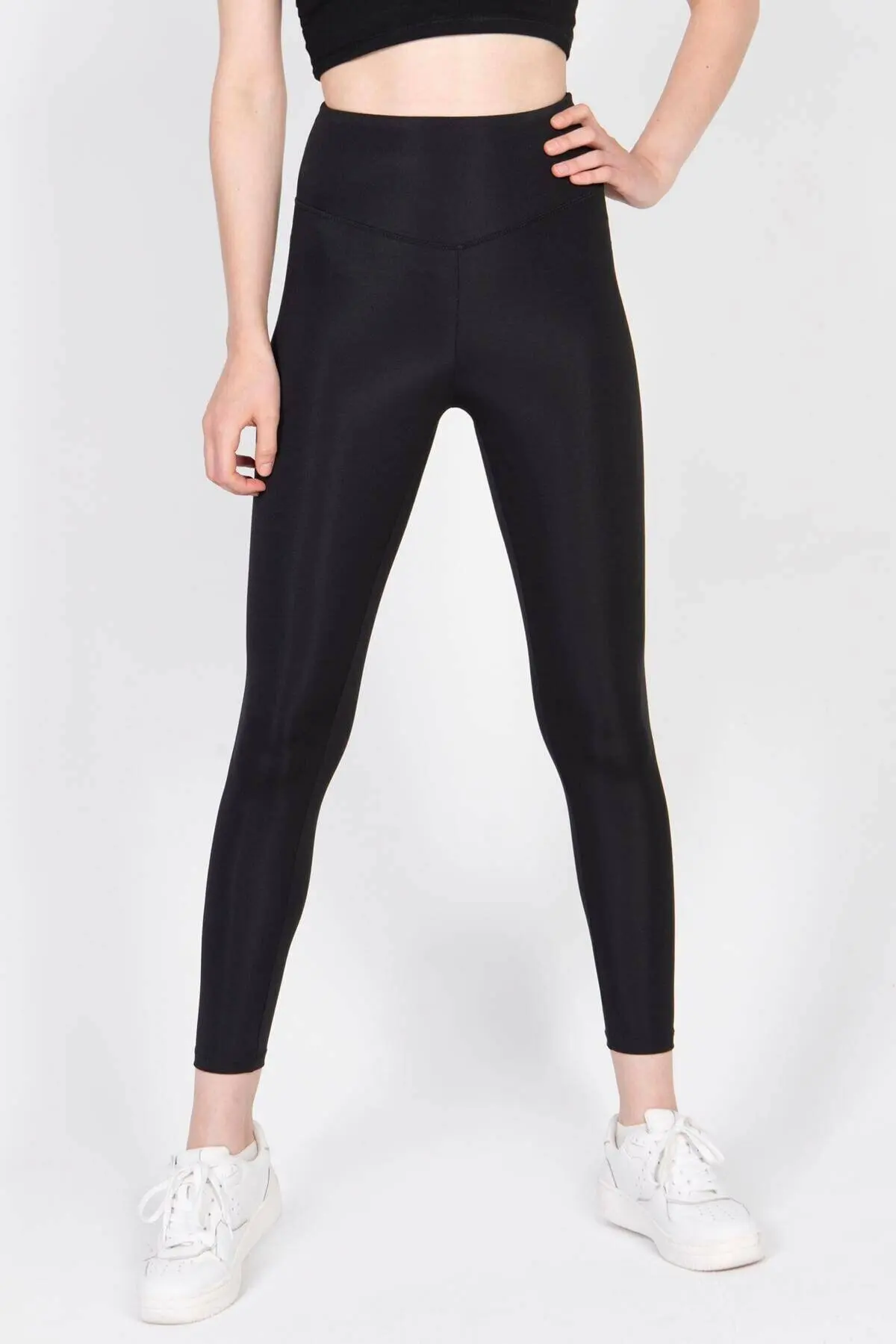 Women's High Waist Stretchy and Toparlayıcı Bilekte Sports Leggings Black
