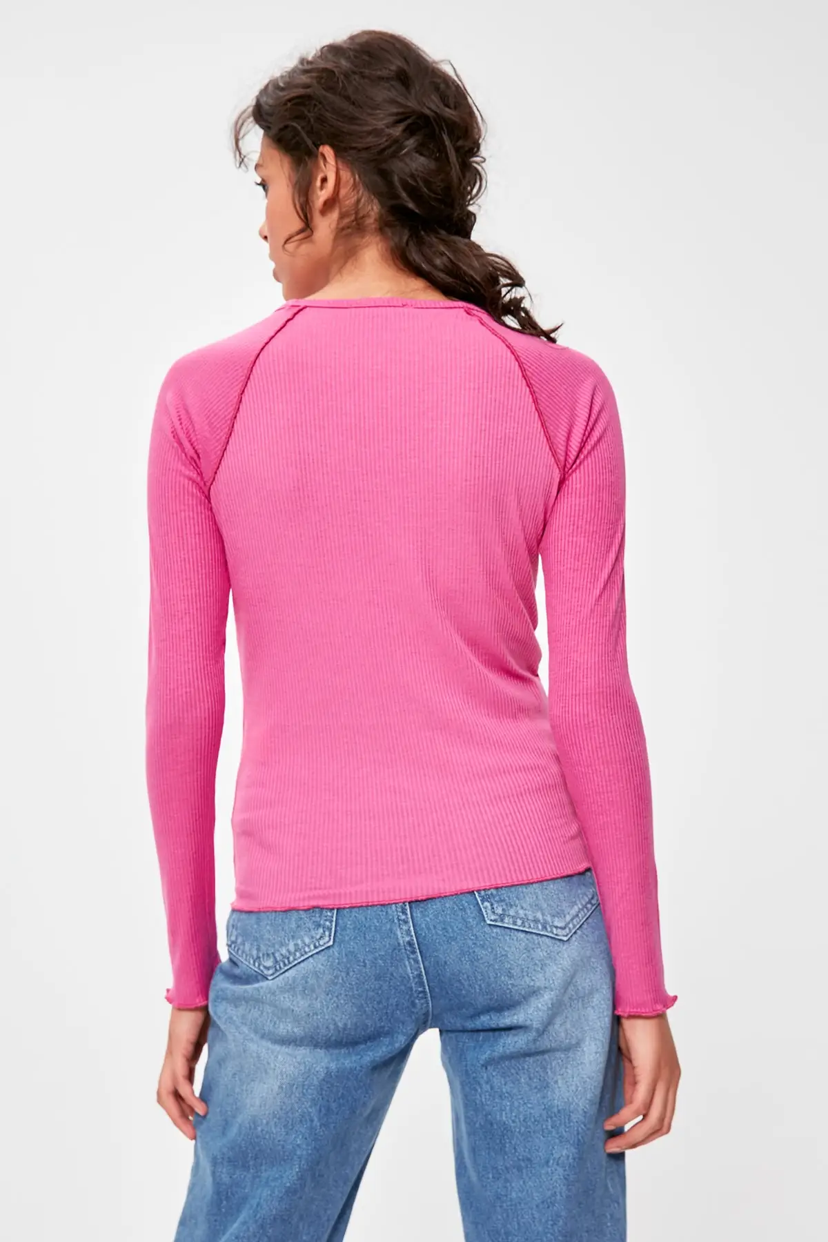 Trendyol фуксия трикотажная блузка в рубчик TWOAW20BZ0307|Блузки| |