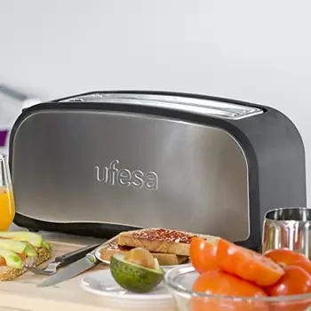 

Ufesa toaster TT7975 Optima 6 positions 1400W, black, tostar pan, appliance, silver and black