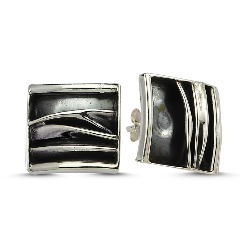 

Silver 925 Sterling Sterling Square Wrinkled Earrings