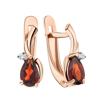 

Gold earrings with garnet and diamonds sunlight sample 585