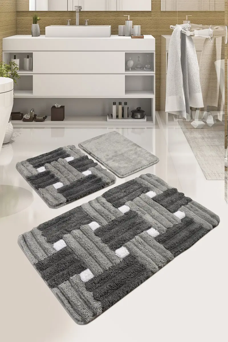 

Bath Mat-mats | Mat Bath Mats Non Slip Anti Mould Mats Gray 3 La Piazza Set 60X100 Cm-50X60 Cm-40X60 Cm